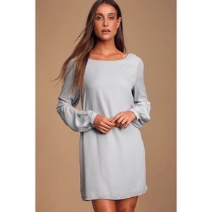 Lulus Mini Dress Silk Gray Long Sleeve Crewneck Small
